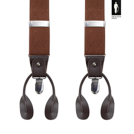 Szelki męskie brązowe w romby z zapięciem 2w1