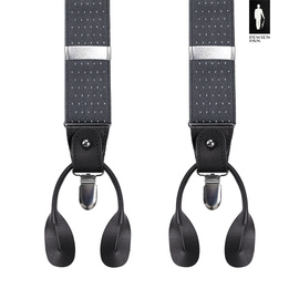 Szelki męskie ciemnoszare w mikrowzór – eleganckie szelki 2w1 z guzikami i klamrami