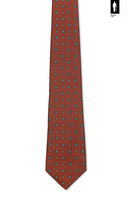 Pomarańczowy krawat jedwabny z zielono-niebieskim mikrowzorem