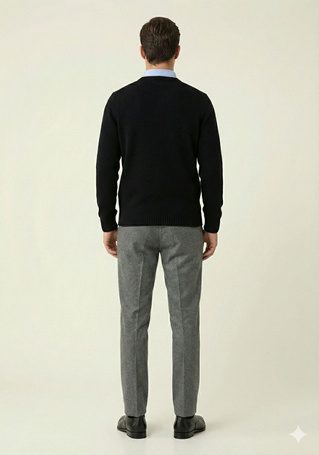 Czarny sweter męski z dekoltem O-neck i wzorem w romby