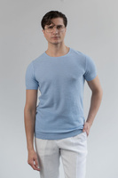 Swetrowy t-shirt z lnu i bawełny w kolorze niebieskim