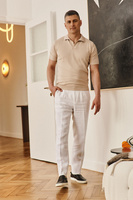 Białe spodnie lniane z wysokim stanem