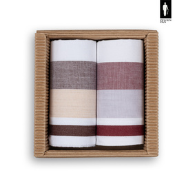 Bawełniane chusteczki męskie w beżowo-brązowe oraz szaro-bordowe szerokie pasy – zestaw 2 sztuk