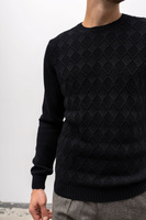 Czarny sweter męski z dekoltem O-neck i wzorem w romby