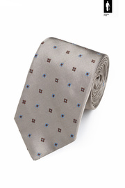 Jedwabny krawat beżowy z brązowo-błękitnym mikrowzorem