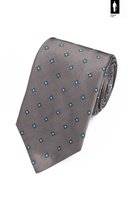 Jedwabny krawat w szarobeżowym kolorze z turkusowym mikrowzorem