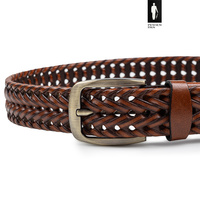 Skórzany pasek pleciony męski – jasny brąz