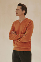 Pomarańczowy sweter męski V-neck bawełna