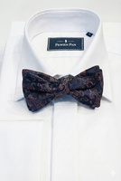 Mucha Wiązana Granatowa – Żakardowa w Miedziany Wzór Paisley