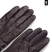 Rękawiczki męskie skórzane brązowe ze ściągaczem i paskiem regulacyjnym