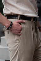 Męskie spodnie chinosy z wysokim stanem z bawełnianego seersuckera – beżowe