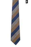 Żółto-szaro-niebieski krawat męski – jedwab, bawełna, len – włoski