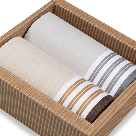 Bawełniane chusteczki męskie w beżowe oraz szare paski – zestaw 2 sztuk