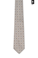 Jedwabny krawat beżowy z brązowo-błękitnym mikrowzorem