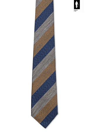 Żółto-szaro-niebieski krawat męski – jedwab, bawełna, len – włoski