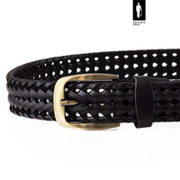 Skórzany pasek pleciony męski – czarny