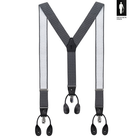 Szelki męskie ciemnoszare w mikrowzór – eleganckie szelki 2w1 z guzikami i klamrami