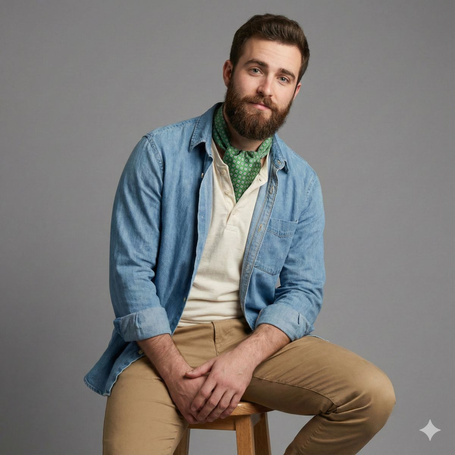 Jedwabny fular zielony w drobny wzór