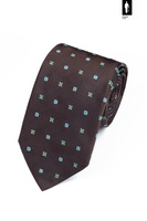 Jedwabny krawat brązowy z zielono-błękitnym mikrowzorem