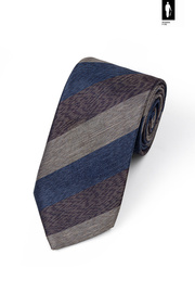 Brązowo-granatowy krawat męski – jedwab, bawełna, len – włoski