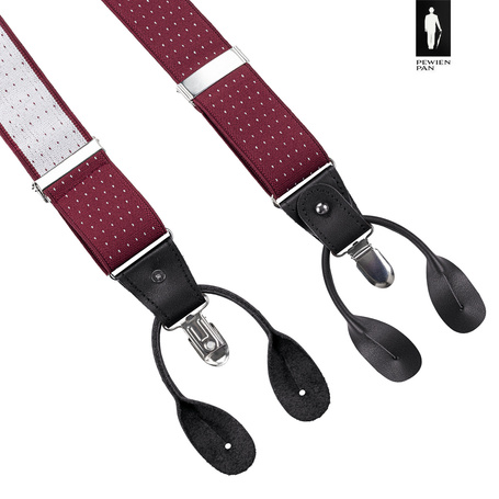 Szelki męskie bordowe w mikrokropki z zapięciem 2w1