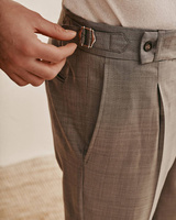 Beżowe spodnie wysoki stan z delikatnej wełny