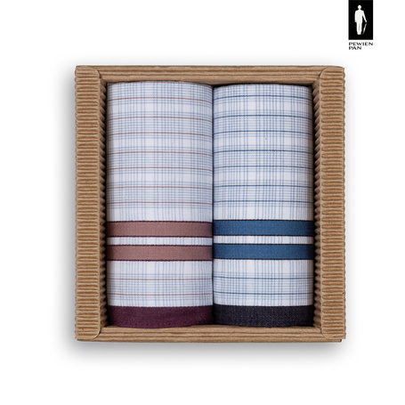 Bawełniane chusteczki męskie w bordowo-czerwoną oraz granatowo-czarną kratkę – zestaw 2 sztuk