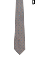 Jedwabny krawat w szarobeżowym kolorze z turkusowym mikrowzorem