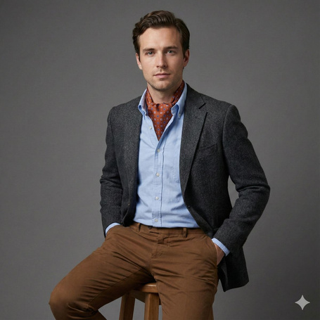 Jedwabny fular jasnobrązowy w drobny wzór