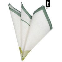 Biało-zielona poszetka lniana z grafiką