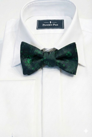 Mucha Wiązana Granatowa – Żakardowa w Zielone Kwiaty