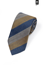 Żółto-szaro-niebieski krawat męski – jedwab, bawełna, len – włoski