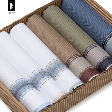 Bawełniane chusteczki męskie w paski i szeroki pasek (kolorystyczny mix) – zestaw 6 sztuk