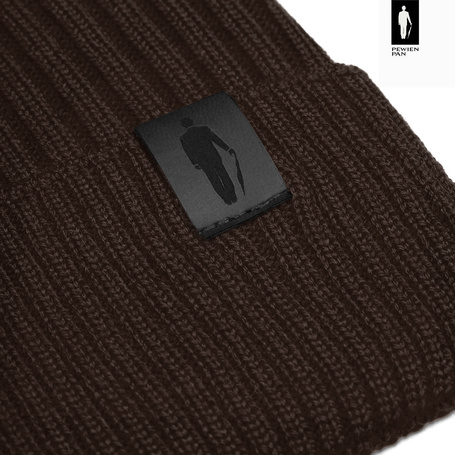 Czapka męska zimowa z wełny merino brązowa