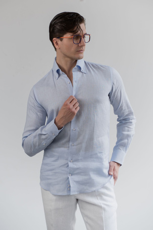 Niebieska koszula button down z czystego lnu
