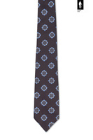 Jedwabny krawat brązowy w błękitno-biały wzór