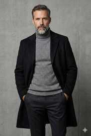 Czarny płaszcz męski wełna z kaszmirem