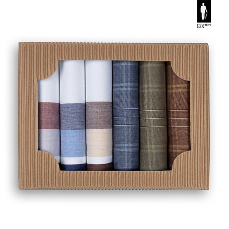 Bawełniane chusteczki męskie w szerokie pasy i kratkę (kolorystyczny mix) – zestaw 6 sztuk