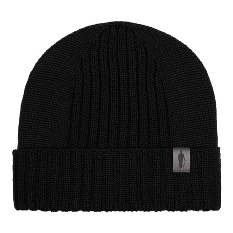 Wełniana czapka męska z czarnej dzianiny 100% merino
