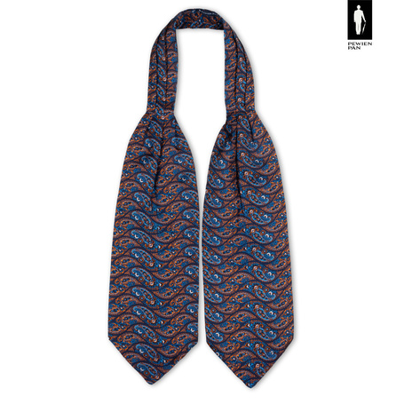 Jedwabny fular granatowy w niebiesko-pomarańczowy wzór paisley