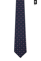 Granatowy krawat z drukowanego jedwabiu z różowym wzorem – włoski styl