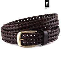 Skórzany pasek pleciony męski – brązowy