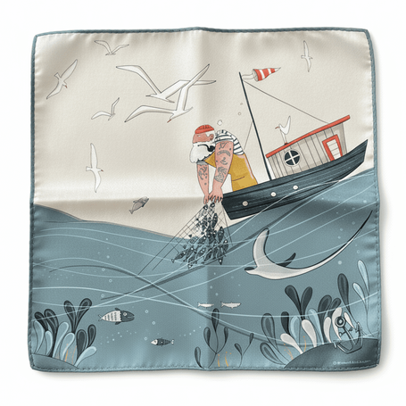 Poszetka jedwabna „Rybak” – kolekcja Ginące Zawody