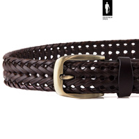 Skórzany pasek pleciony męski – brązowy