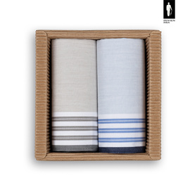 Bawełniane chusteczki męskie w szare oraz niebieskie paski – zestaw 2 sztuk