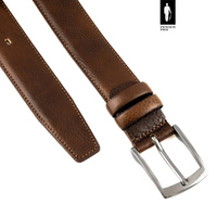 Pasek męski skórzany 3,5 cm ciemnobrązowa ziarnista skóra