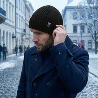 Wełniana czapka męska kolor szary 100% merino