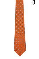 Pomarańczowy jedwabny krawat w geometryczno-kwiatowy wzór