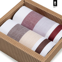 Bawełniane chusteczki męskie w beżowo-brązowe oraz szaro-bordowe szerokie pasy – zestaw 2 sztuk