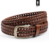 Skórzany pasek pleciony męski – jasny brąz